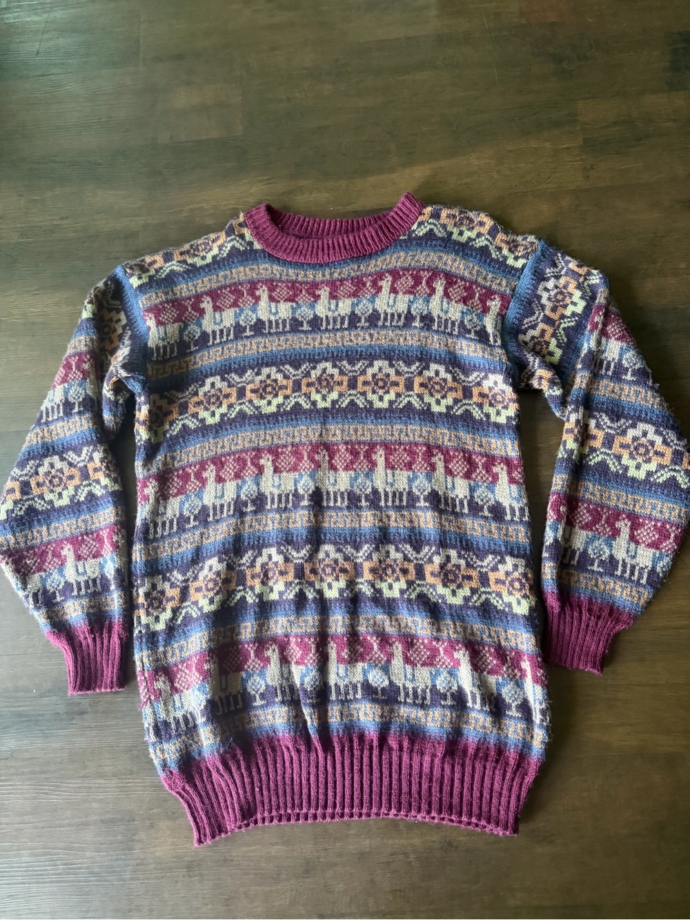Men's Multicolor soft wool sweater Crewneck XL Sweater - Burgundy Accent